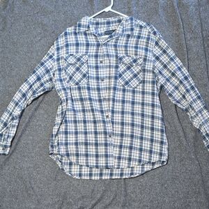 Faded Glory White and Blue Plaid Long-Sleeve Button-Down Shirt